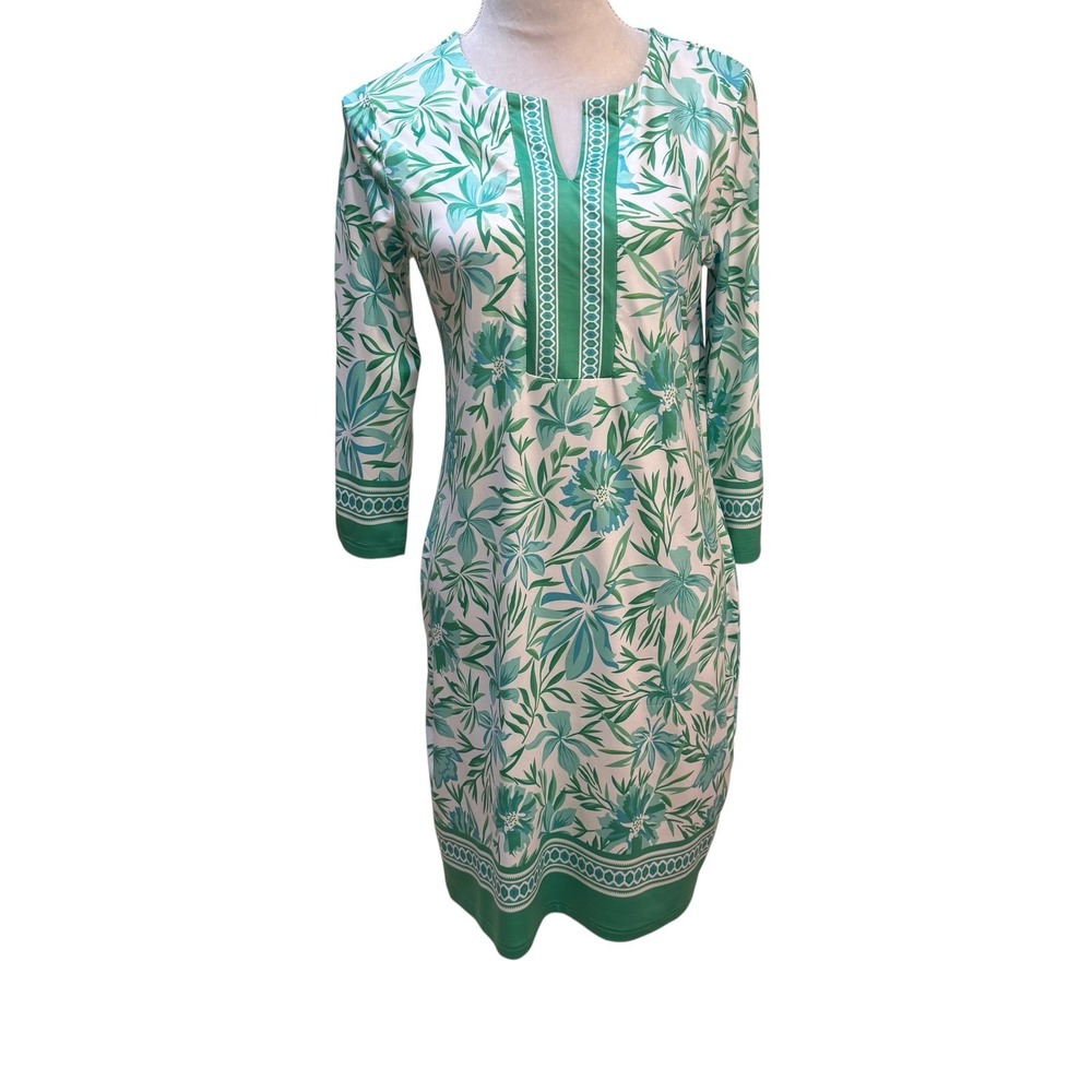 Tango Mango Dress Women Small Green Floral Tropical Boho Summer Casual Vacation